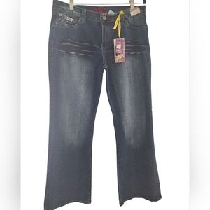 Mostazo Premium Stylish Y2 Dark Blue Flare Jeans for Women Size 14  (21/22) NWT